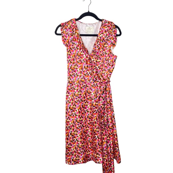 Kate Spade Aubrey Wrap Dress Silk Pink Sleeveless Ruffle V-Neck - Picture 2 of 6
